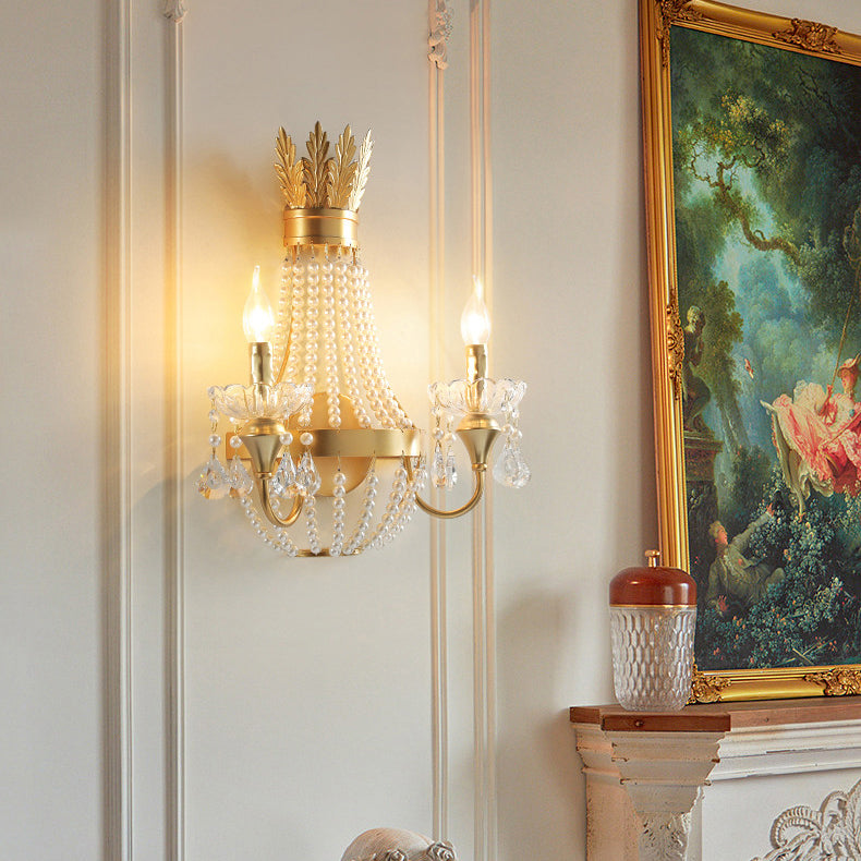 Half Tassel Crystal Iron Pearl 2-Light Wall Sconce Lamp