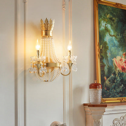 Half Tassel Crystal Iron Pearl 2-Light Wall Sconce Lamp