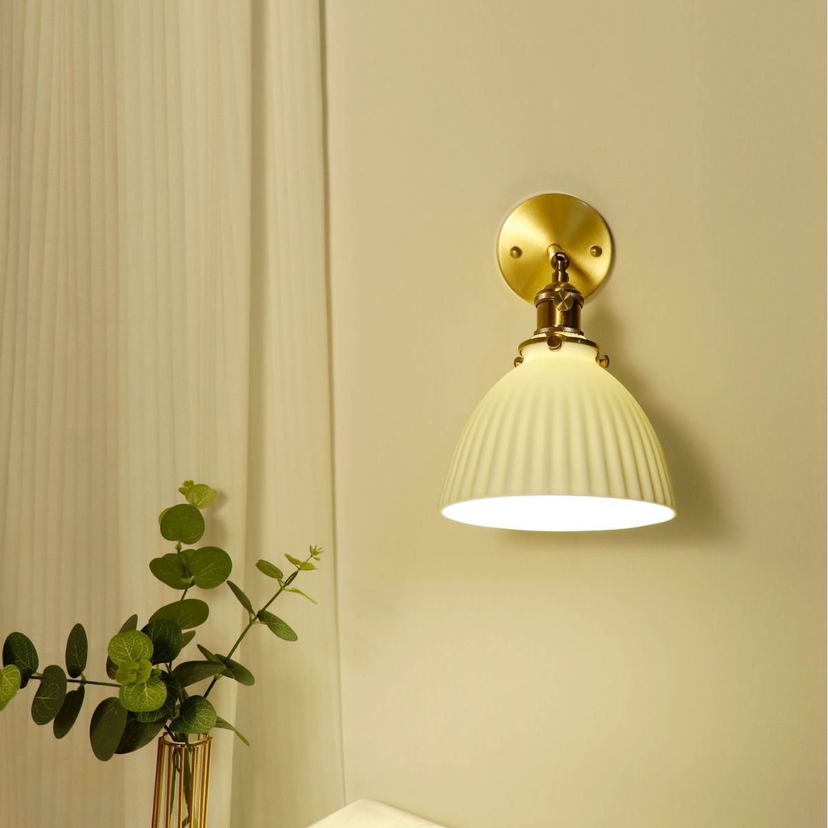 Half Round Copper Ceramic 1-Light Wall Sconce Lamp