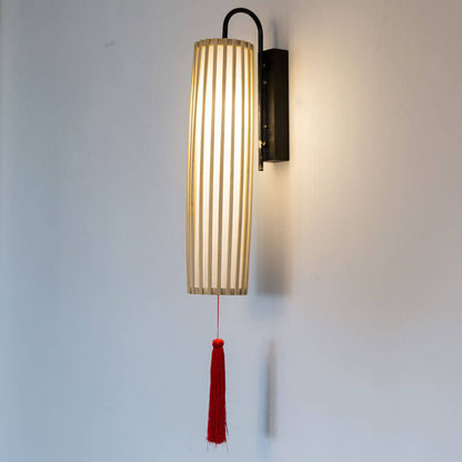 Chinese Bamboo Iron Lantern Column 1-Light Wall Sconce Lamp