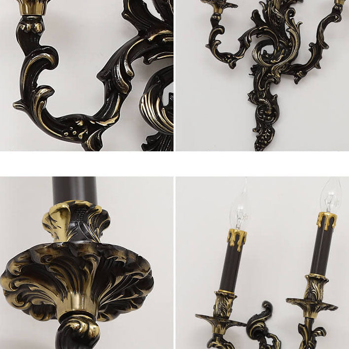 French Black Copper Candlestick 3-Light Wall Sconce Lamp