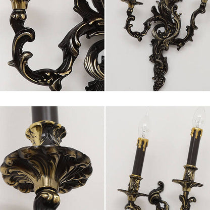 French Black Copper Candlestick 3-Light Wall Sconce Lamp