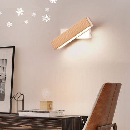 Scandinavian Solid Wood Iron LED Wall Sconce Lamp