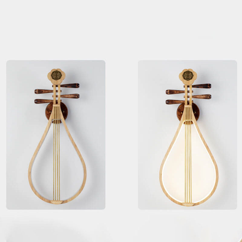 Chinese Pipa Instrument Zen Decoration LED Wall Sconce Lamp