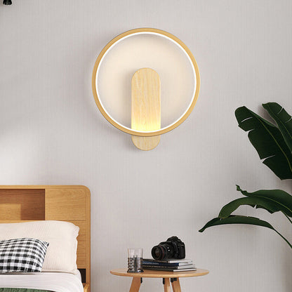Minimalist Round Oval Wood Grain Iron LED Wall Sconce Lamp