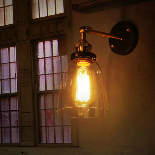 Industrial Round Cup Iron Glass 1-Light Wall Sconce Lamp