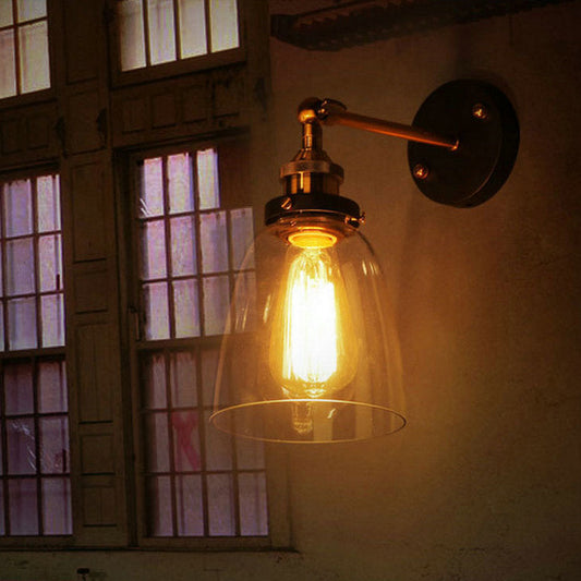 Industrial Round Cup Iron Glass 1-Light Wall Sconce Lamp