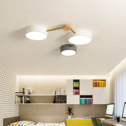 Scandinavian Solid Wood Iron LED Flush Mount Ceiling Light