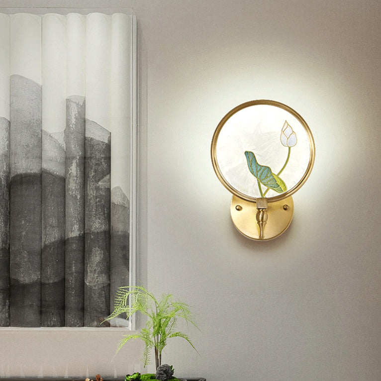 Chinese Enamel Lotus Flower Decor LED Wall Sconce Lamp