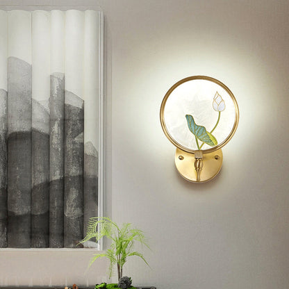 Chinese Enamel Lotus Flower Decor LED Wall Sconce Lamp