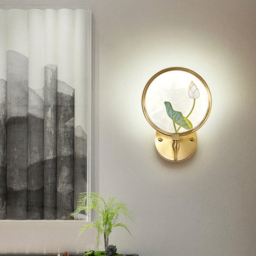 Chinese Enamel Lotus Flower Decor LED Wall Sconce Lamp