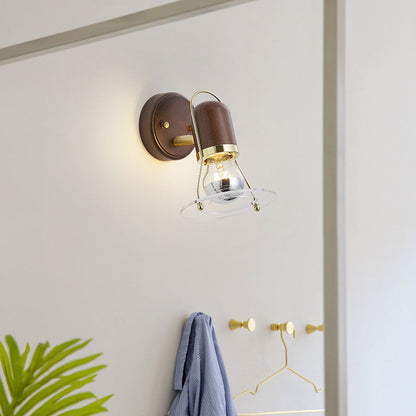 Walnut Acrylic Cylinder Round Disk 1-Light Wall Sconce Lamp