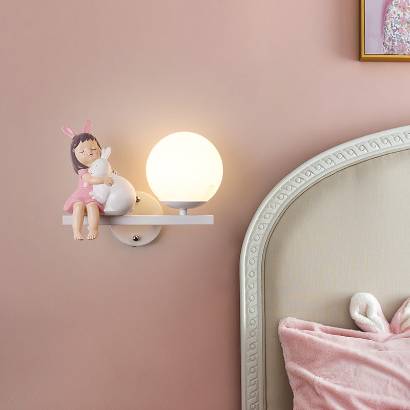 Kids Unicorn Orb Resin Iron Glass 1-Light Wall Sconce Lamp