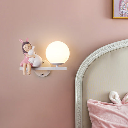 Kids Unicorn Orb Resin Iron Glass 1-Light Wall Sconce Lamp