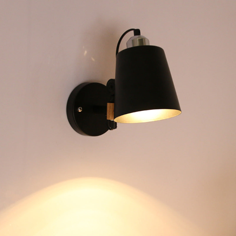 Scandinavian Iron Shade Wood 1-Light Wall Sconce Lamp