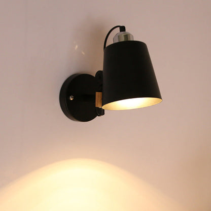 Scandinavian Iron Shade Wood 1-Light Wall Sconce Lamp