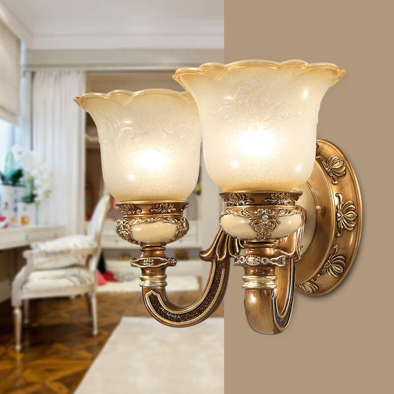 Flower Cup Iron Resin Glass 1/2 Light Wall Sconce Lamp