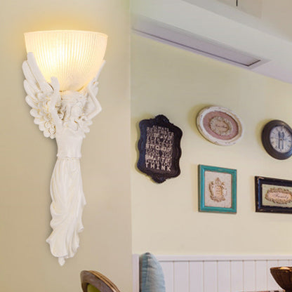 European Resin Glass Angel Statue 1-Light Wall Sconce Lamp