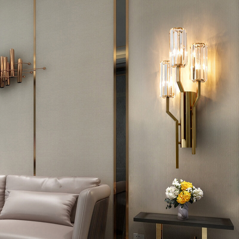 Luxury Cylinder Hardware Crystal 3-Light Wall Sconce Lamp