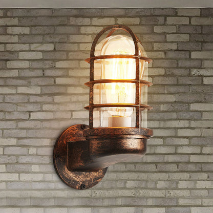Colonial Cylinder Iron Glass 1-Light Wall Sconce Lamp