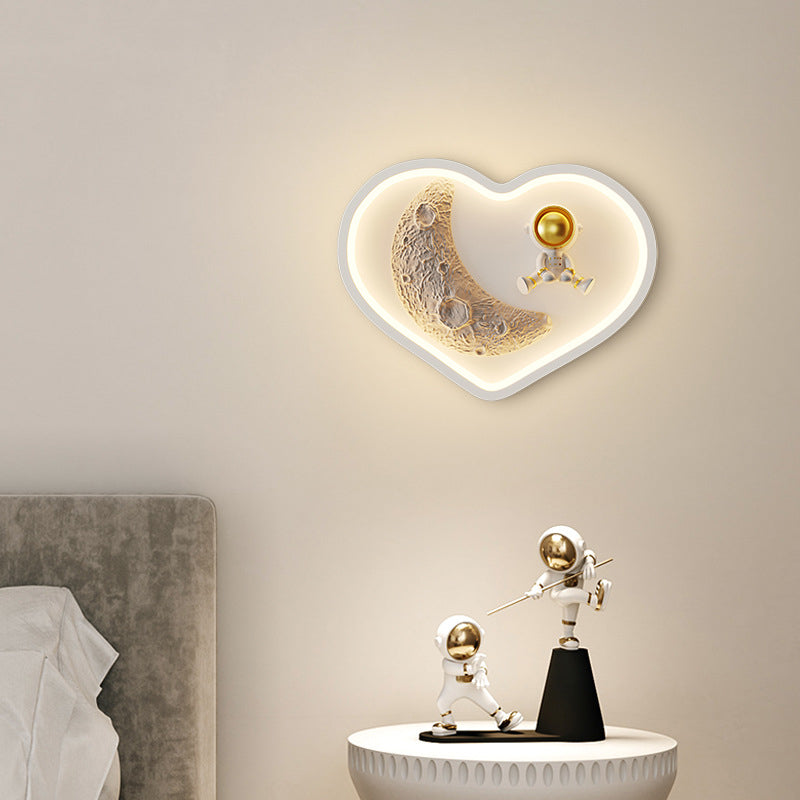 Flower-Shaped Resin Moon Astronaut LED Wall Sconce Lamp