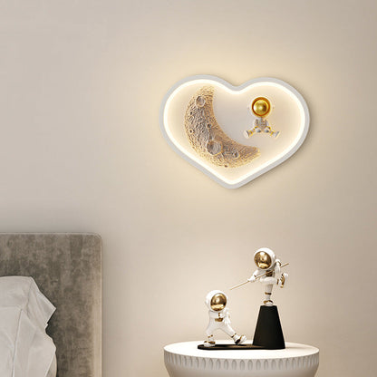 Flower-Shaped Resin Moon Astronaut LED Wall Sconce Lamp