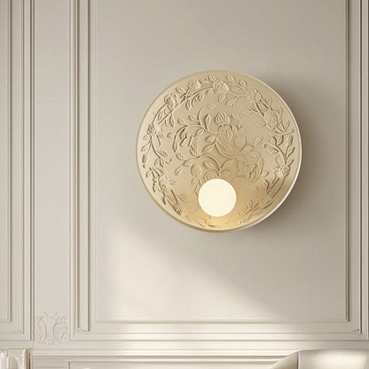 Carved Round Disc Resin 1-Light Wall Sconce Lamp