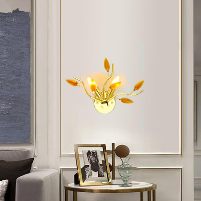 Nordic Iron Glass Leaf Branch 2-Light Wall Sconce Lamp