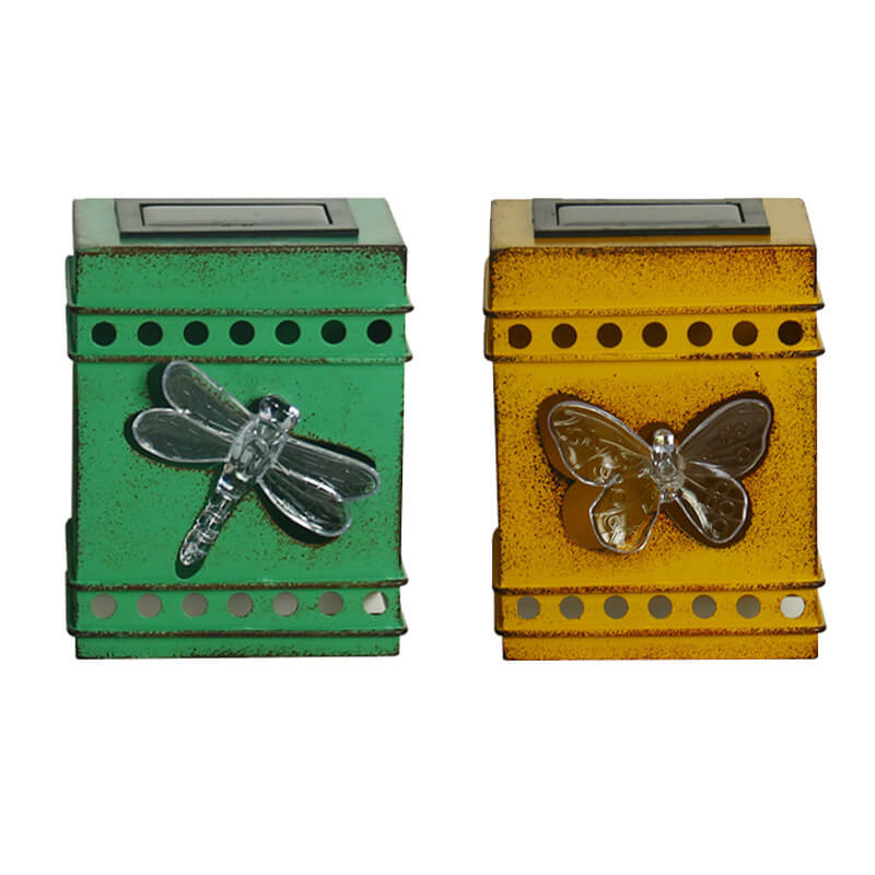Solar Box Aged Iron LED Outdoor Fence Wall Sconce Lamp