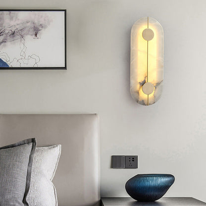 Chinese Copper Marble Round Elliptical LED Wall Sconce Lamp