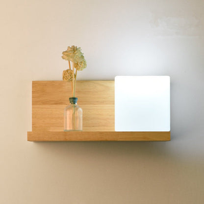 Creative Rubberwood Glass Square 1-Light Wall Sconce Lamp