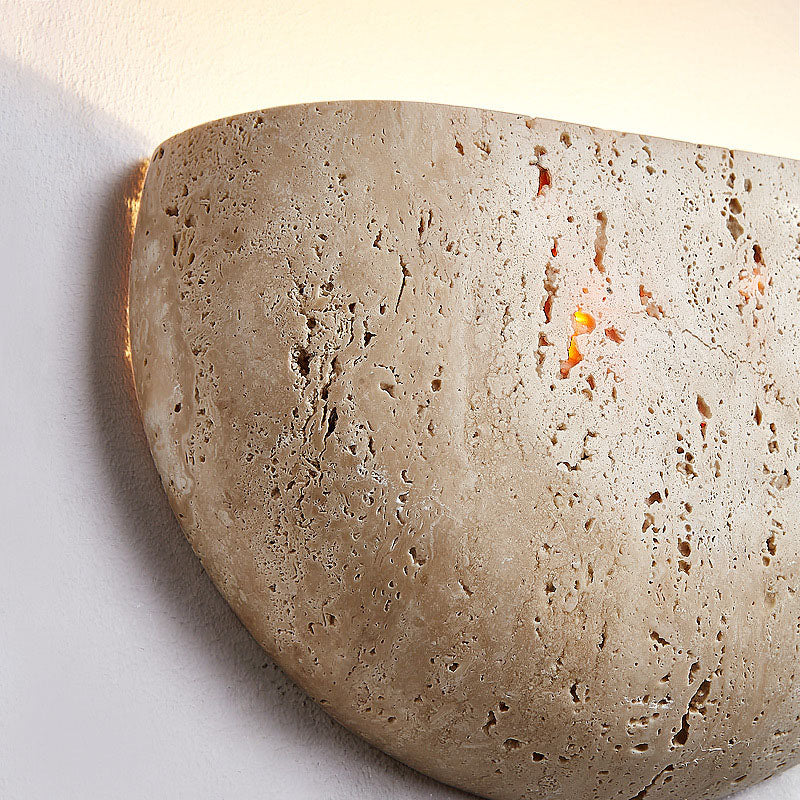 Traditional Japanese Oval Stone 1-Light Wall Sconce Lamp