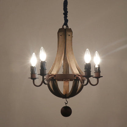 Traditional Rustic Round Branch Candle Holder Wooden Iron 5/6/8 Light Chandelier For Living Room