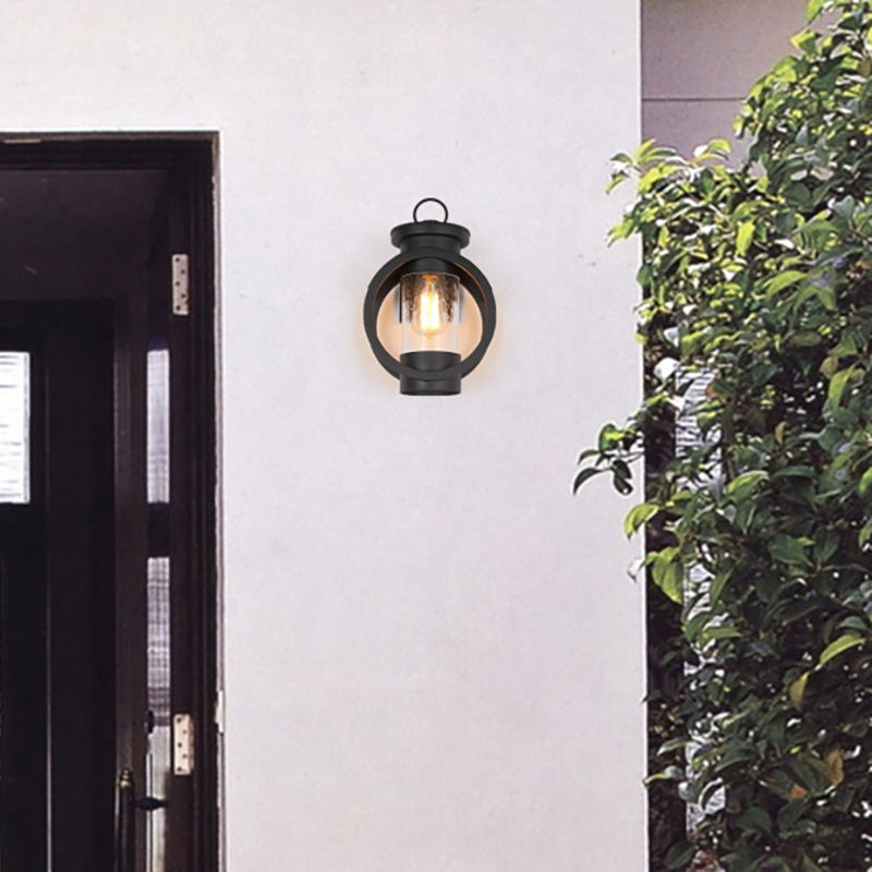 Round Cylindrical Iron Glass 1-Light Wall Sconce Lamp