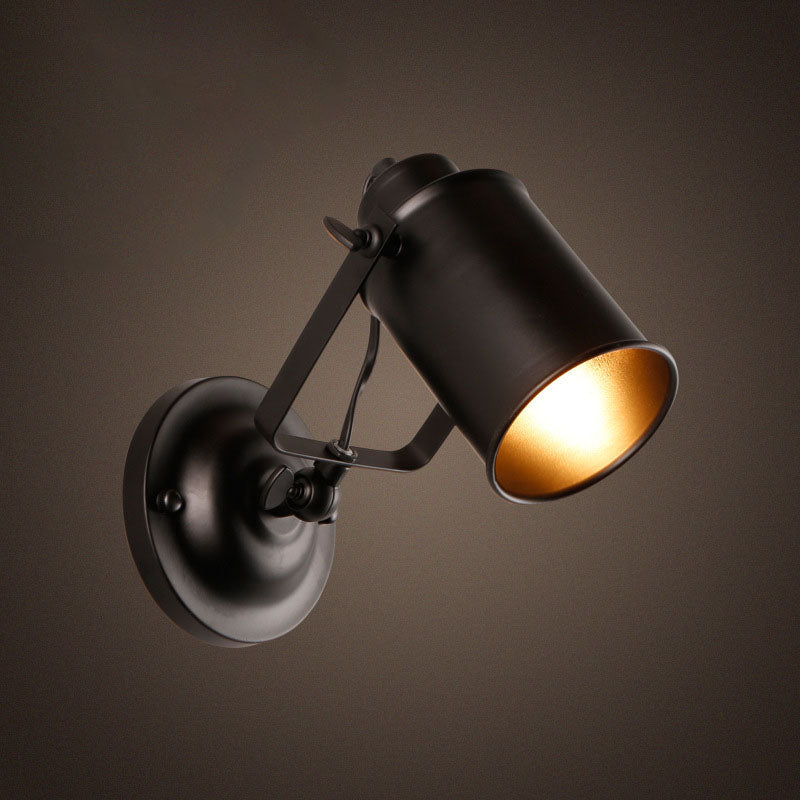 Industrial Iron Cylinder 1-Light Spotlight Wall Sconce Lamp