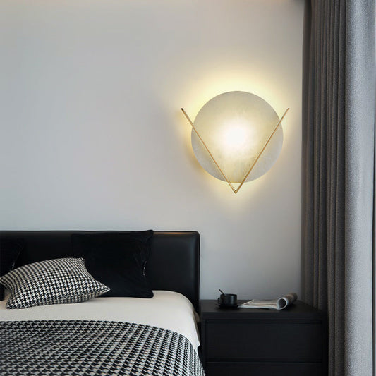 Modern Minimalist Round Copper Marble LED Wall Sconce Lamp