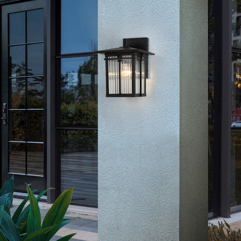 Aluminum Frame Ribbed Glass Shade 1-Light Wall Sconce Lamp