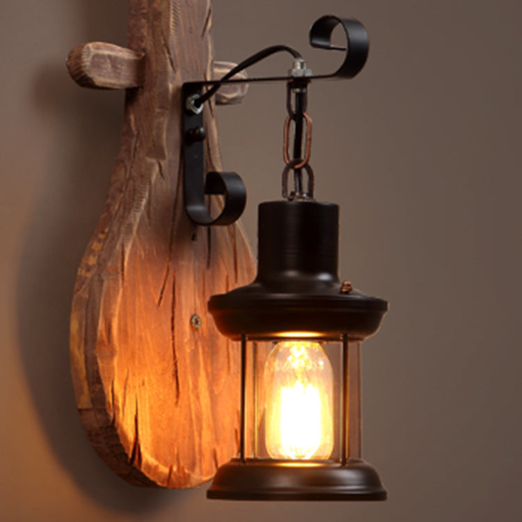 Farmhouse Wooden Pipa Shape 1-Light Wall Sconce Lamp