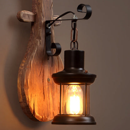 Farmhouse Wooden Pipa Shape 1-Light Wall Sconce Lamp