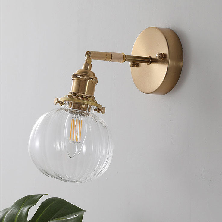 Brass Finish Frame Glass Ball 1-Light Wall Sconce Lamp
