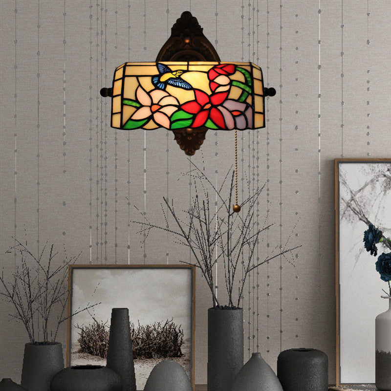 Tiffany Alloy Iron Stained Glass 1-Light Wall Sconce Lamp