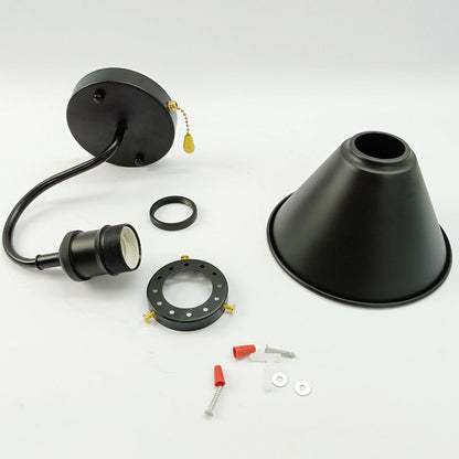 Iron Black Cone 1-Light Pull Cord Wall Sconce Lamp