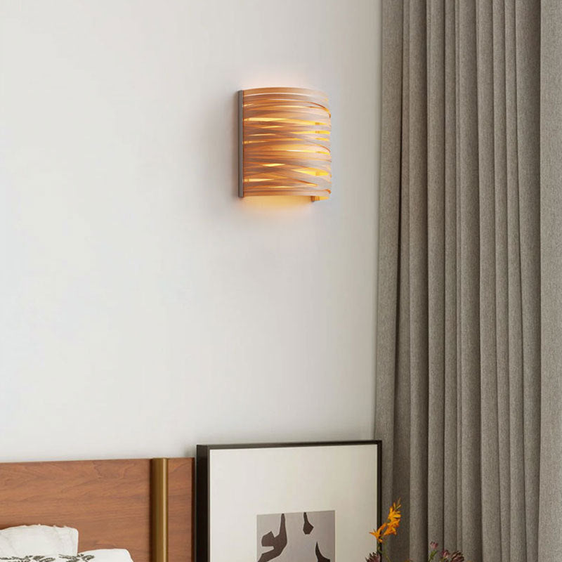 Japanese Wood Veneer Arch 1-Light Wall Sconce Lamp