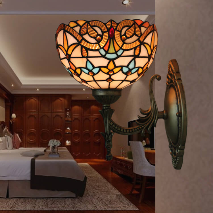 Tiffany Flora Stained Glass 1-Light Wall Sconce Lamp