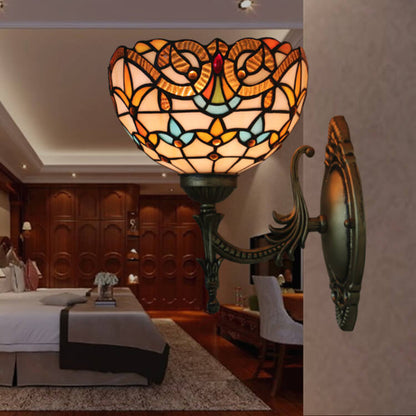Tiffany Flora Stained Glass 1-Light Wall Sconce Lamp