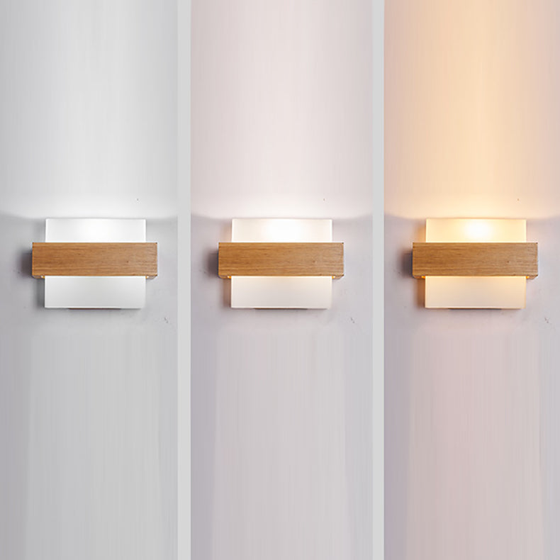 Farmhouse Wood Glass Cubic 1-Light Wall Sconce Lamp