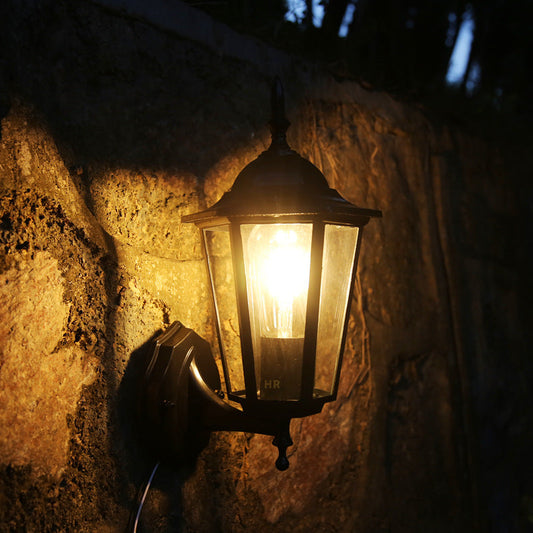 Hexagonal Frosted Glass 1-Light Outdoor Wall Sconce Lamp