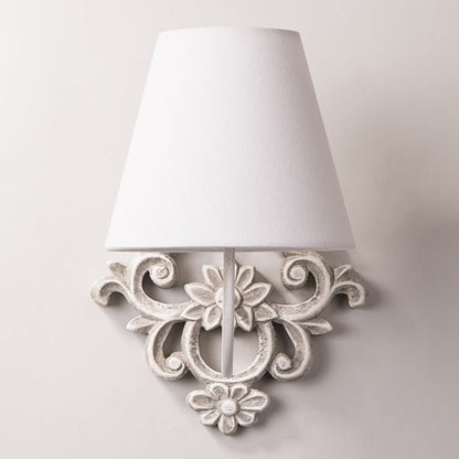 Carved Cylinder Solid Wood Fabric 1-Light Wall Sconce Lamp