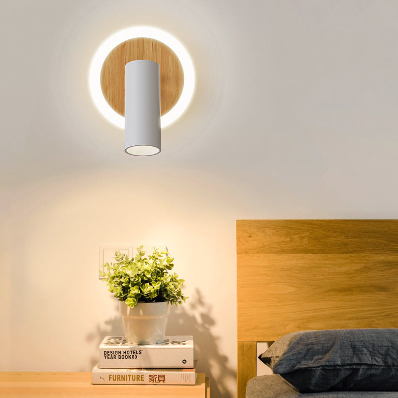 Modern Minimalist Round Wood Aluminum LED Wall Sconce Lamp
