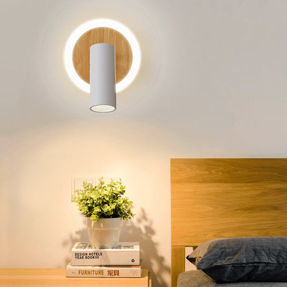 Modern Minimalist Round Wood Aluminum LED Wall Sconce Lamp